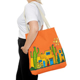 Tote bag with desert scenery in orange