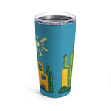 Cute Arizona adobe and cactus tumbler with my original art - blue