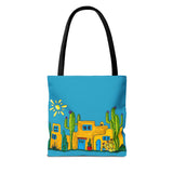 Turquoise Tote bag with desert scenery