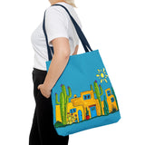 Turquoise Tote bag with desert scenery