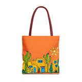 Tote bag with desert scenery in orange