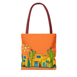 Tote bag with desert scenery in orange