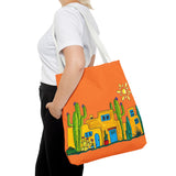 Tote bag with desert scenery in orange