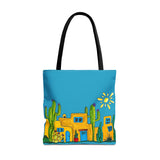 Turquoise Tote bag with desert scenery