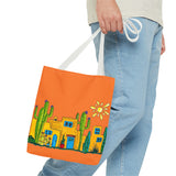 Tote bag with desert scenery in orange