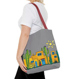 Grey Tote bag with desert scenery