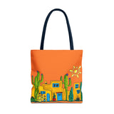 Tote bag with desert scenery in orange