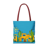 Turquoise Tote bag with desert scenery