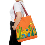 Tote bag with desert scenery in orange