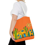 Tote bag with desert scenery in orange