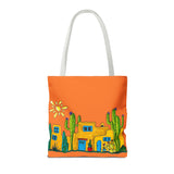 Tote bag with desert scenery in orange