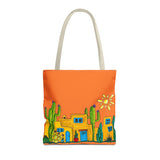 Tote bag with desert scenery in orange