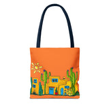 Tote bag with desert scenery in orange