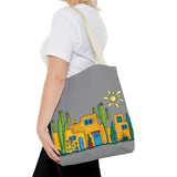 Grey Tote bag with desert scenery