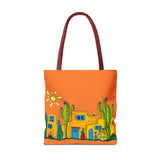 Tote bag with desert scenery in orange