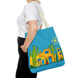 Turquoise Tote bag with desert scenery