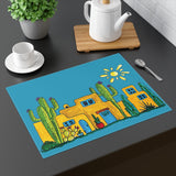 cactus placemat with adobe homes