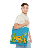 Turquoise Tote bag with desert scenery