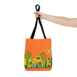 Tote bag with desert scenery in orange