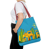 Turquoise Tote bag with desert scenery