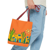 Tote bag with desert scenery in orange