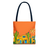 Tote bag with desert scenery in orange