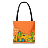 Tote bag with desert scenery in orange