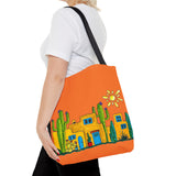 Tote bag with desert scenery in orange