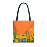 Tote bag with desert scenery in orange