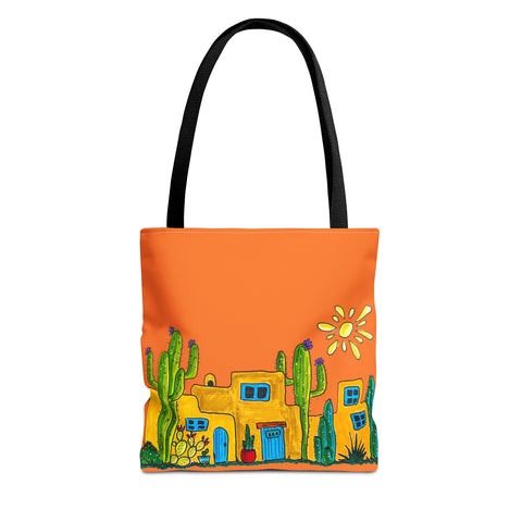 Tote bag with desert scenery in orange