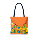 Tote bag with desert scenery in orange