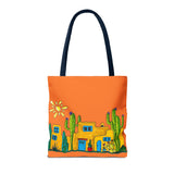 Tote bag with desert scenery in orange