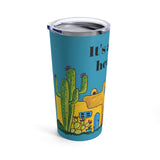 Cute Arizona adobe and cactus tumbler with my original art - blue