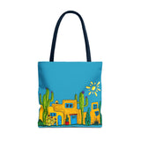 Turquoise Tote bag with desert scenery