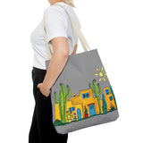 Grey Tote bag with desert scenery