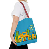 Turquoise Tote bag with desert scenery