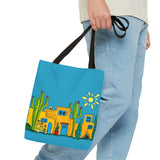 Turquoise Tote bag with desert scenery