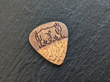 copper guitar pick with Kokopelli and saguaro Cactus