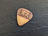 copper guitar pick with Kokopelli and saguaro Cactus