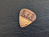 copper guitar pick with Kokopelli and saguaro Cactus