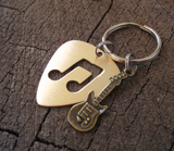 bronze pick guitar pick keyring with brass guitar